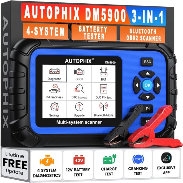 AUTOPHIX DM5900 OBD2-Diagnosegerät mit Batterietestklemmen und Farbdisplay