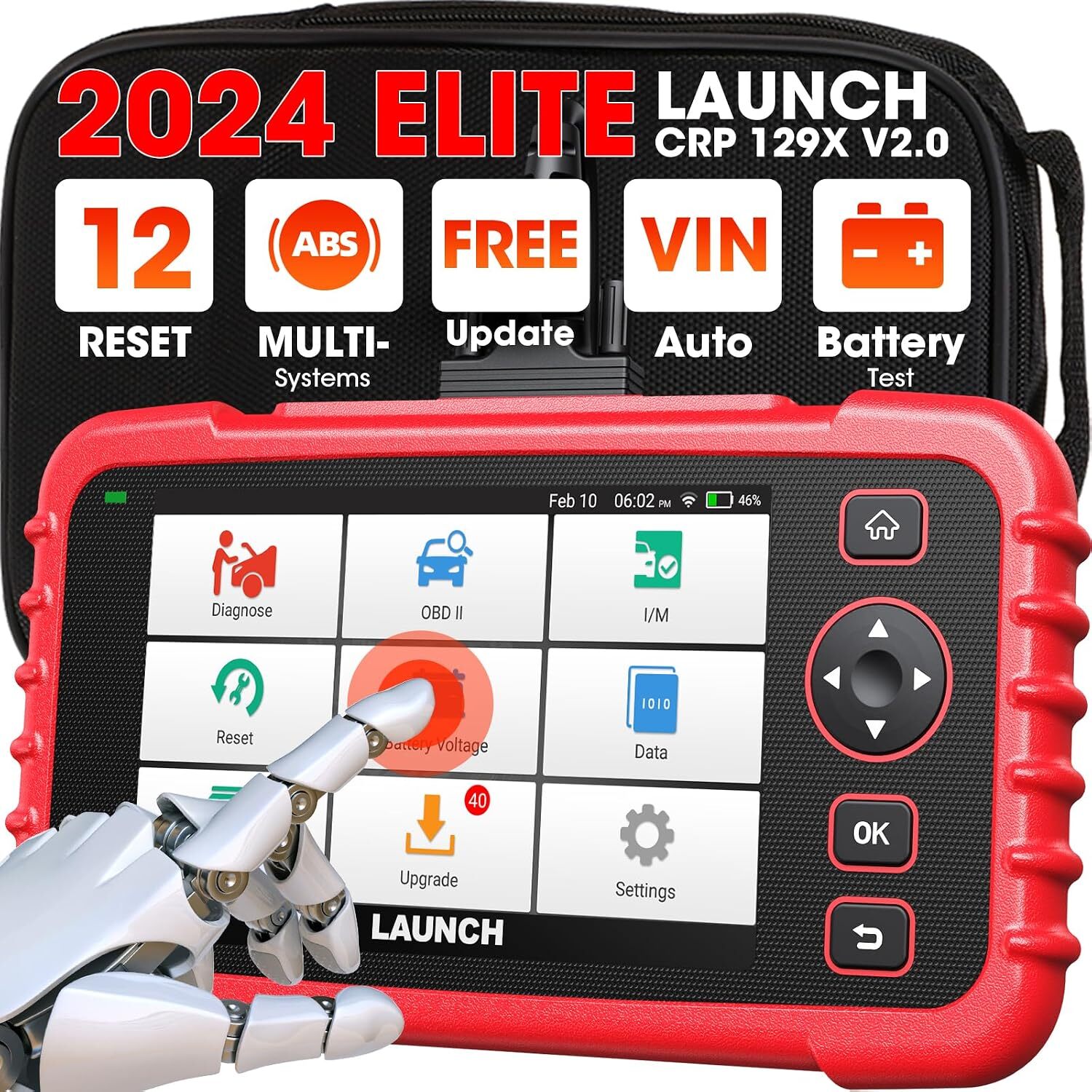 LAUNCH CRP129X V3.0 OBD2-Diagnosegerät – 4 Systeme, Service-Resets, DPF und AutoVIN – Ansicht 1 LAUNCH CRP129X V3.0 OBD2-Diagnosegerät mit 5-Zoll-Touchscreen und OBD-Anschlusskabel