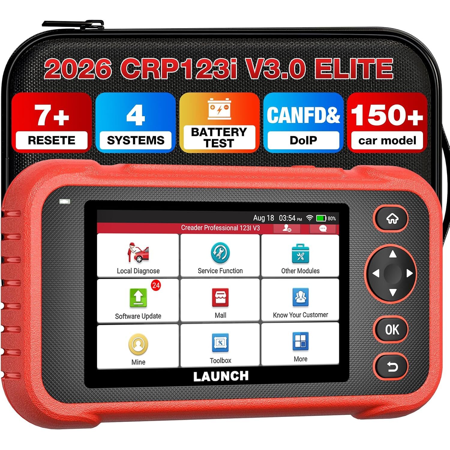 LAUNCH CRP123i V3.0 Elite OBD2-Diagnosegerät, 4 Systeme, 7 Reset-Funktionen, 5-Zoll-Touchscreen – Ansicht 1 LAUNCH CRP123i V3.0 Elite OBD2-Diagnosegerät mit 5-Zoll-Touchscreen, Schutzhülle und OBD-Diagnosestecker