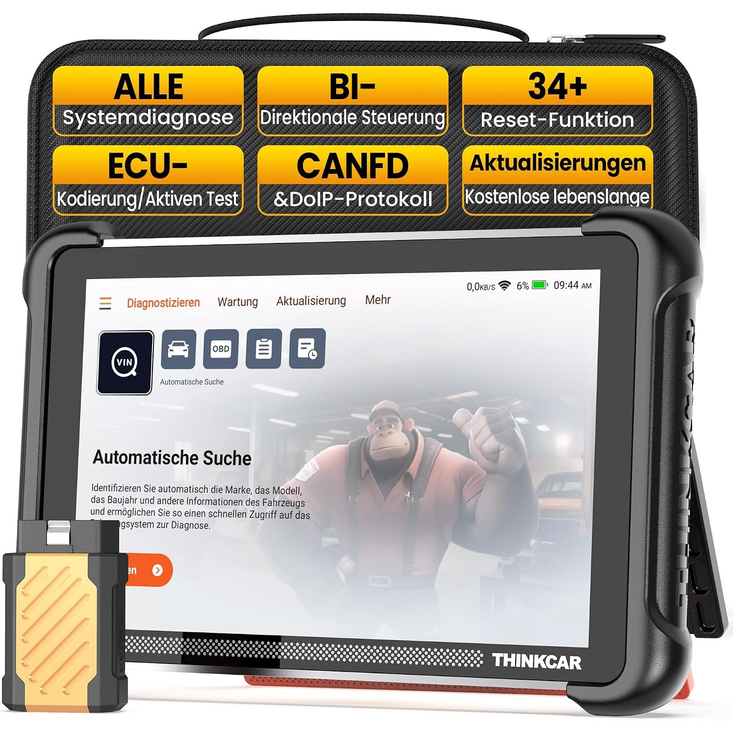 THINKCAR ThinkScan 689BT OBD2-Diagnosegerät, Vollsystem, 34 Reset-Funktionen, Bluetooth – Ansicht 1 THINKCAR ThinkScan 689BT OBD2-Diagnosegerät mit 8-Zoll-Tablet und Bluetooth-Dongle für den OBD-Anschluss