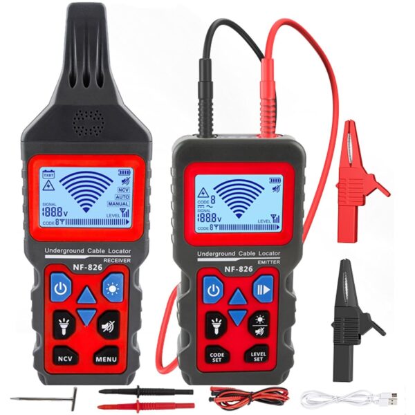 NOYAFA NF-826 Kabelsuchgerät mit Sender und Empfänger in Schwarz und Rot