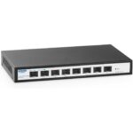 YuLinca Managed Switch mit acht SFP+-Plätzen im schwarzen Metallgehäuse, Frontansicht