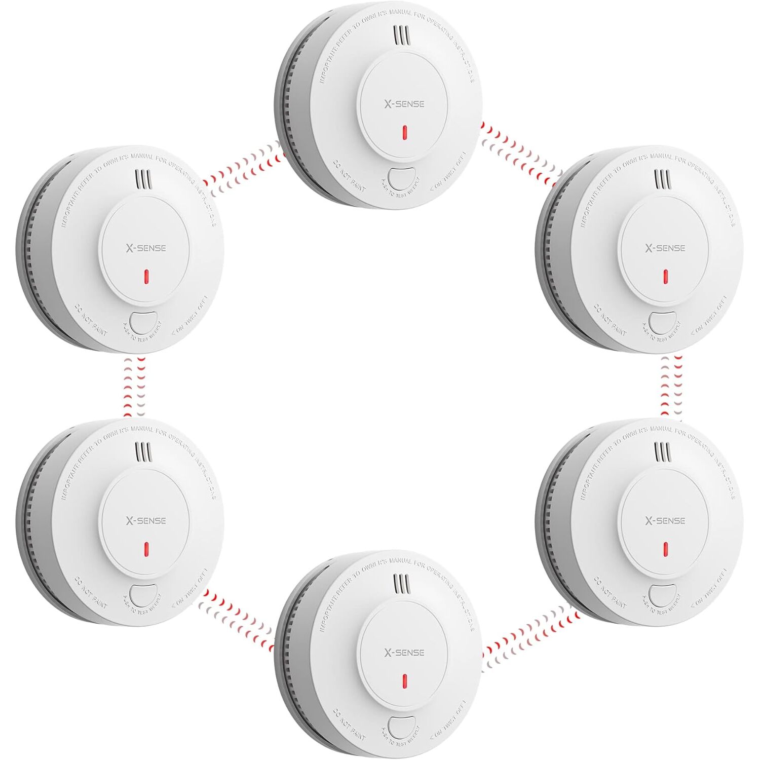 X-Sense SD19-W Funkrauchmelder 6er-Set, vernetzt, fest verbaute 10-Jahres-Batterie – Ansicht 1 X-Sense SD19-W Funkrauchmelder aus dem 6er-Set, weisses Gehäuse mit Stummschalttaste