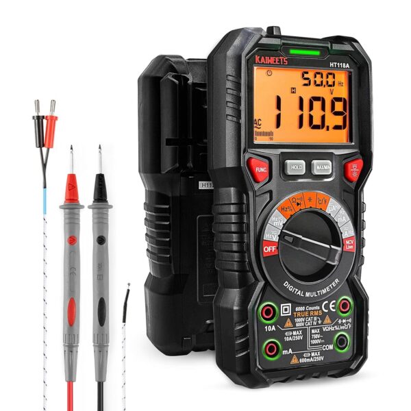 KAIWEETS HT118A Digital-Multimeter mit Messleitungen und beleuchteten Messbuchsen
