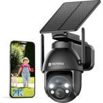 Schwarze YESYAMO ZS-GX8S Solar-Überwachungskamera mit schwenkbarem Kopf und Solarpanel