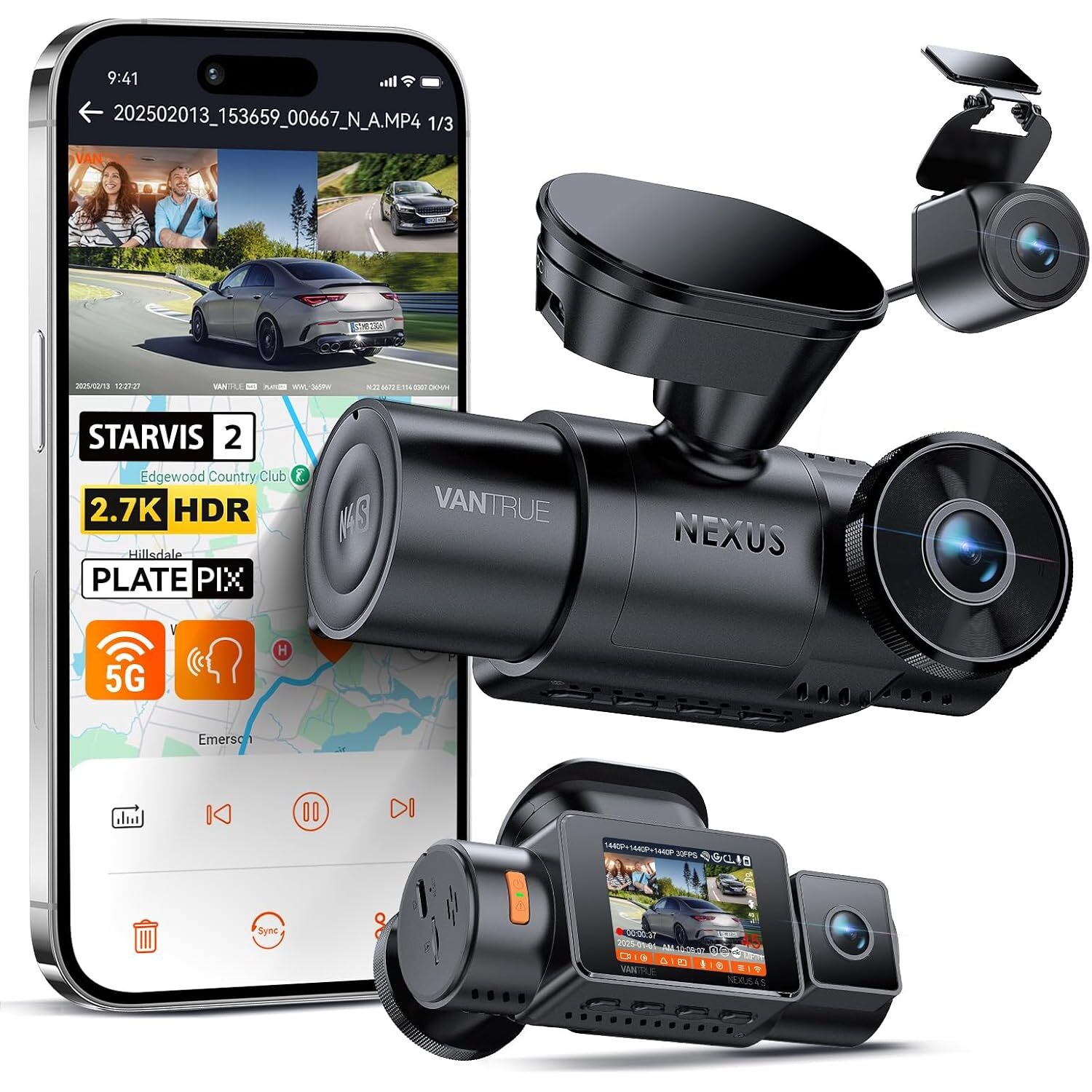 VANTRUE N4S Dashcam 3 Kanäle – 2,7K + 2,5K + 1440p mit drei STARVIS-2-Sensoren – Ansicht 1 VANTRUE N4S Dashcam mit drei STARVIS-2-Sensoren