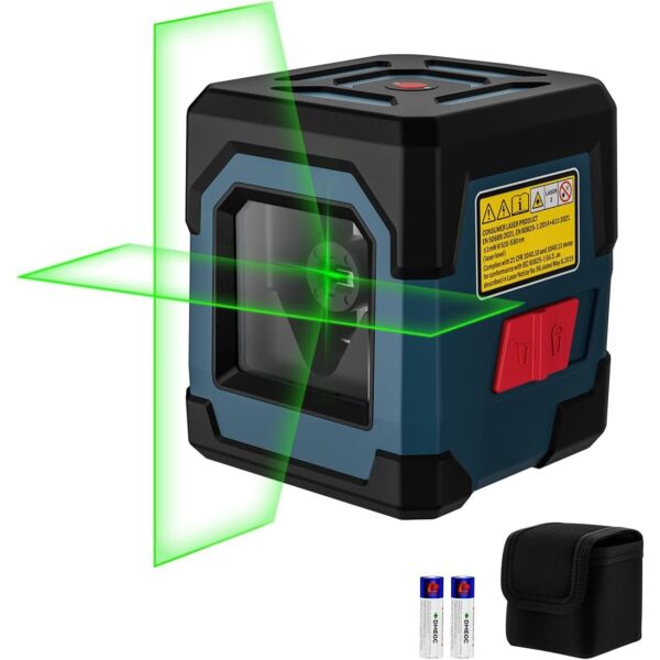 RockSeed LV1G Kreuzlinienlaser mit grüner waagrechter und senkrechter Linie an einer Wand