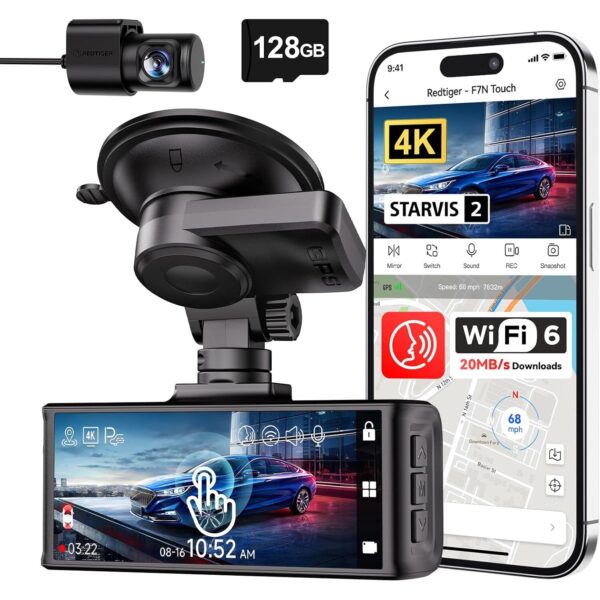 REDTIGER F7N Touch Dashcam mit Touchscreen und separater Heckkamera