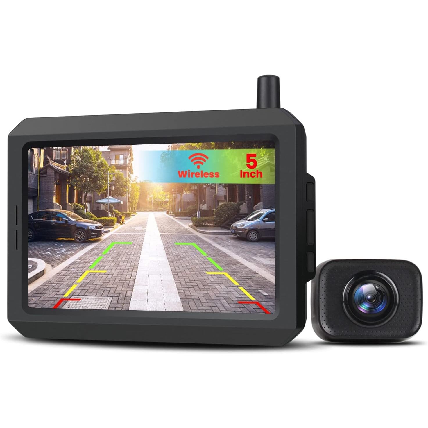 AUTO-VOX W7 Funk-Rückfahrkamera Set mit 5-Zoll-Monitor, IP68 und Nachtsicht – Ansicht 1 AUTO-VOX W7 Rückfahrkamera-Set mit 5-Zoll-Monitor und kabelloser Kamera für das Nummernschild