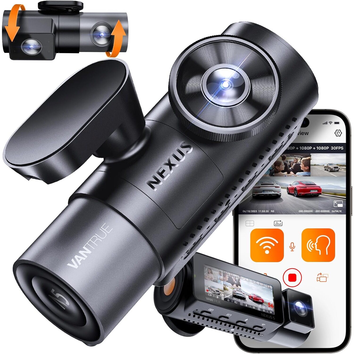 VANTRUE N5 Dashcam 4 Kanäle – 2,7K + 3× 1080p mit STARVIS 2 IMX675 – Ansicht 1 VANTRUE N5 Dashcam mit vier Kanälen