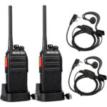 Retevis RT24 Funkgerätepaar in Schwarz mit Ohrhörern, Akkus und USB-Ladeschalen