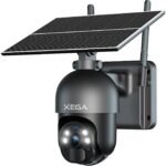 Xega S20 Überwachungskamera mit Solarpanel und schwenkbarem Kopf an einer Hauswand