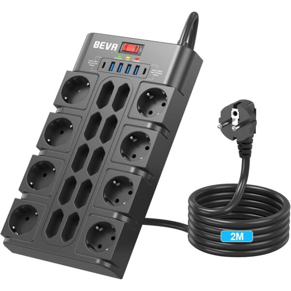 BEVA QR1820-U Steckdosenleiste mit 18 Steckplätzen, vier USB-A- und zwei USB-C-Ausgängen