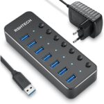 RSHTECH RSH-518 USB-3.0-Hub mit sieben Ports, Einzelschaltern und Netzteil