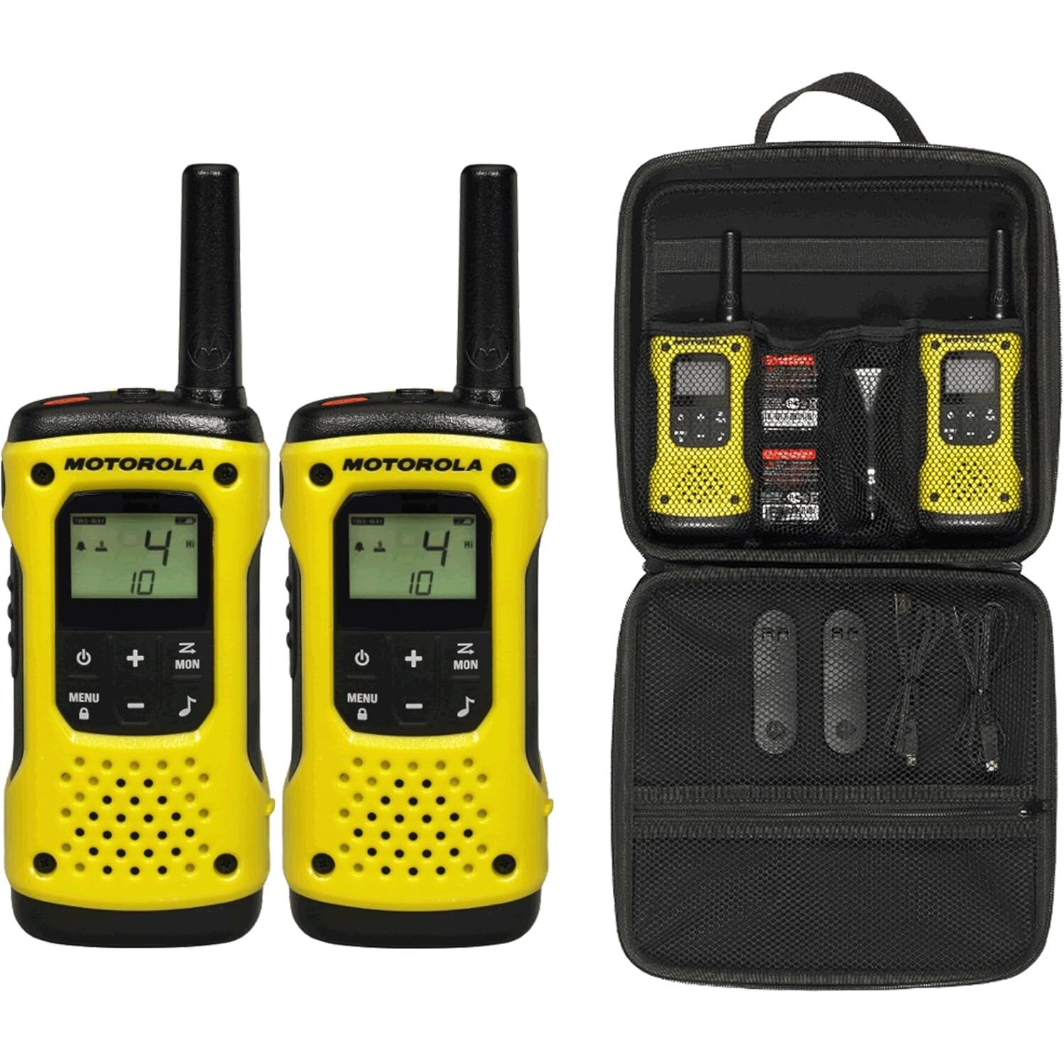 Motorola TLKR T92 H2O PMR446-Funkgerät, 2er-Set, IP67, mit Ladegerät und Tasche – Ansicht 1 Motorola TLKR T92 H2O PMR446-Funkgerät in Schwarz und Gelb als 2er-Set mit Tragetasche