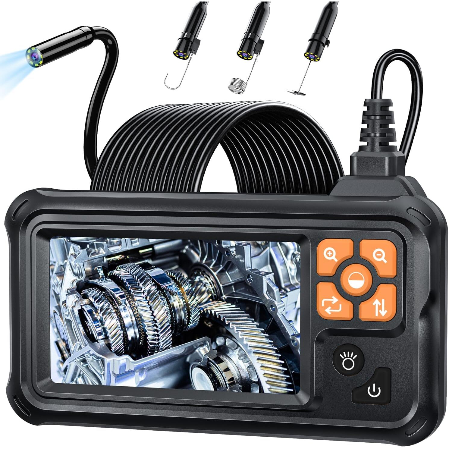 SKYBASIC P100-20M Industrie-Endoskop, 4,3 Zoll IPS, 20 m halbstarres Kabel, 8 LED, IP67 – Ansicht 1 SKYBASIC P100-20M Endoskopkamera mit 4,3-Zoll-Bildschirm und 20 Meter halbstarrem Kabel