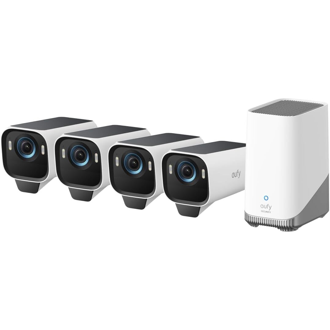 eufyCam S3 Pro 4er-Set – 4K Akku-Überwachungskameras mit Solar und HomeBase S380 – Ansicht 1 eufyCam S3 Pro 4K Akku-Überwachungskamera mit Solarpanel