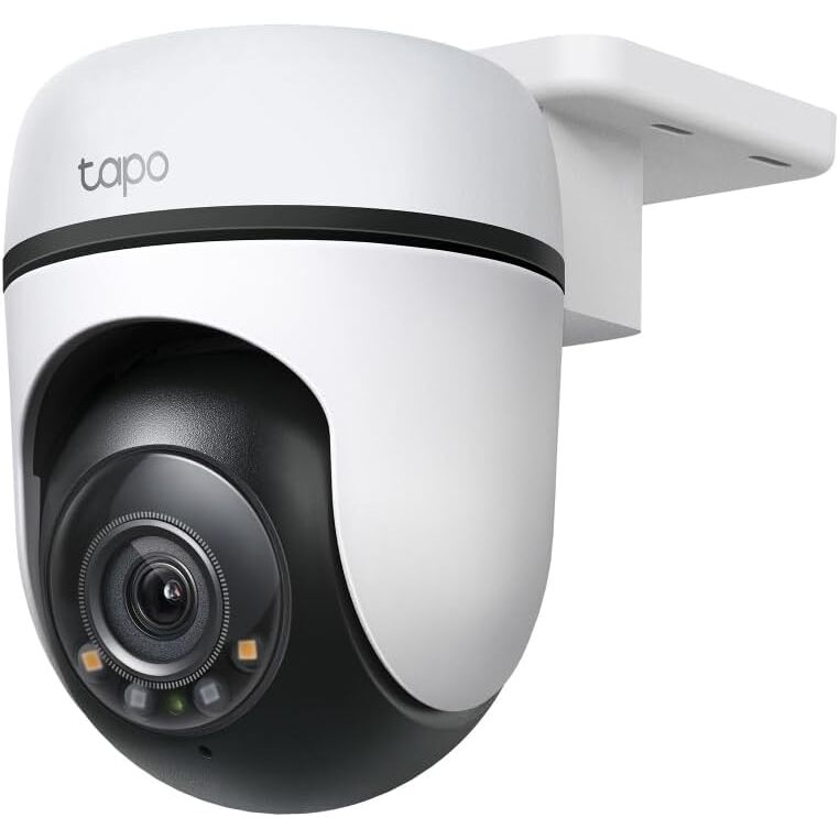 TP-Link Tapo C51A - 2K Aussenkamera mit 360 Grad Schwenkbereich und Farbnachtsicht – Ansicht 1 Tapo C51A Überwachungskamera in Weiss mit schwenkbarem Kamerakopf und Montagefuss