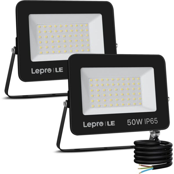 Lepro LED Strahler 50 W mit Aluminiumgehäuse, gehärtetem Glas und drehbarem Montagebügel
