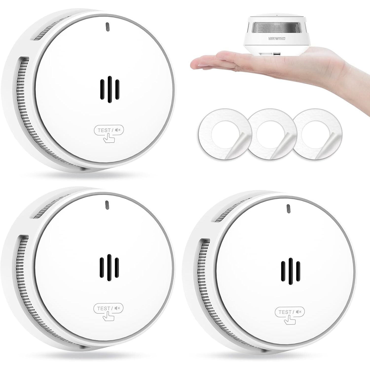Wisualarm S05-A Rauchmelder mit 10-Jahres-Batterie, EN 14604, 3er-Pack – Ansicht 1 Wisualarm S05-A Rauchmelder mit 10-Jahres-Batterie an der Decke, 3er-Pack