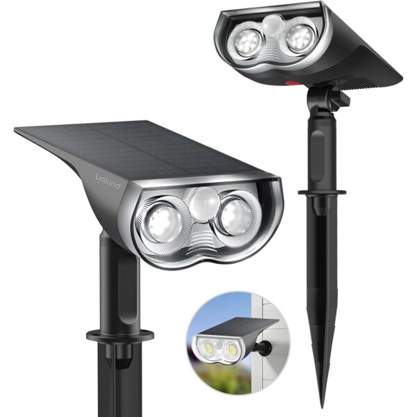 Linkind StarRay Solarstrahler mit Bewegungsmelder auf Erdspiess, 2er-Pack