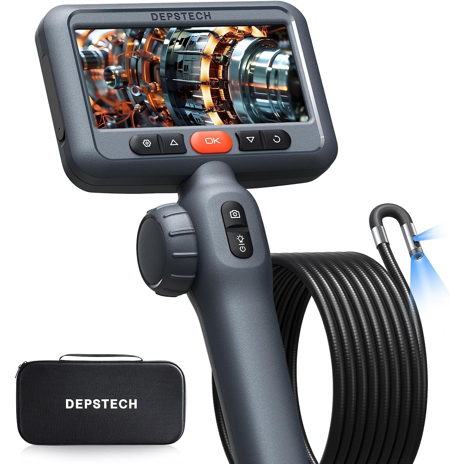 DEPSTECH Endoskopkamera 210° drehbar mit Dual-Objektiv – 3-m-Sonde, 5-Zoll-Bildschirm – Ansicht 1 DEPSTECH Endoskopkamera 210 Grad drehbar mit 3-m-Sonde