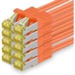 Zehn orange Cat.7 Netzwerkkabel mit je 2 Metern Länge und RJ45-Steckern