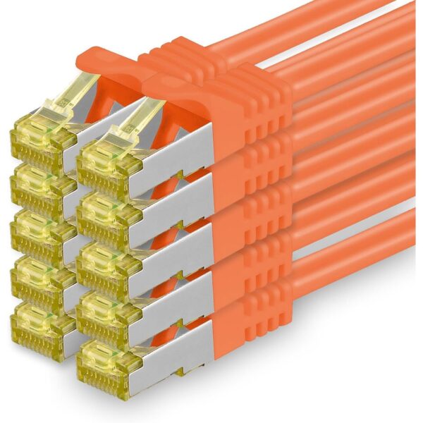 Zehn orange Cat.7 Netzwerkkabel mit je 2 Metern Länge und RJ45-Steckern