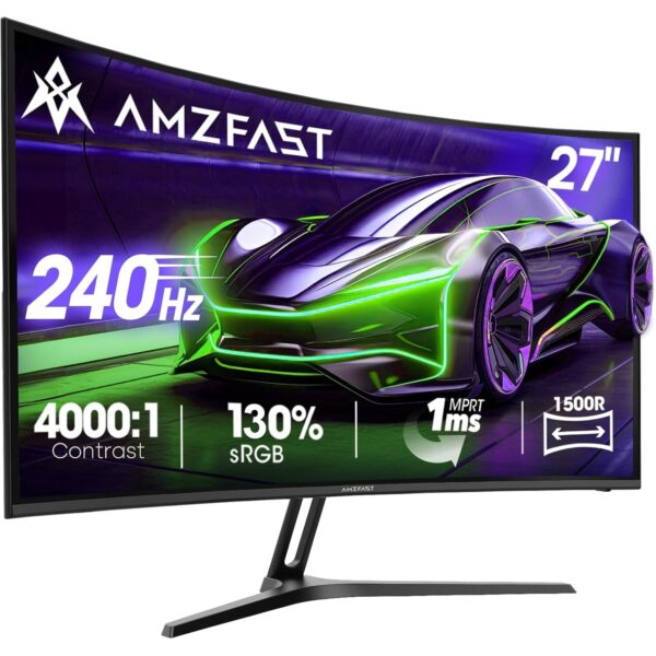 Amzfast AMZG27C1 Pro, gekrümmter 27-Zoll-Bildschirm mit 240 Hz, Frontansicht auf dem Standfuss