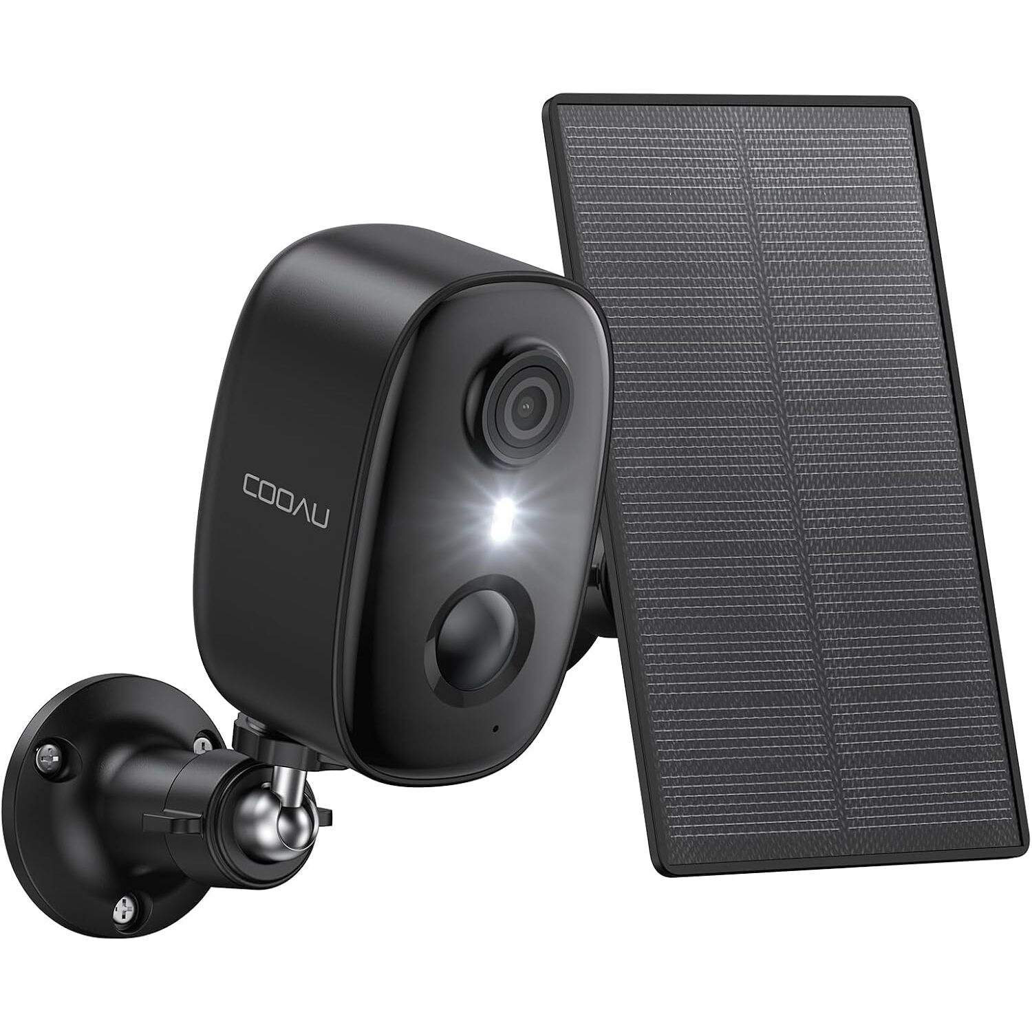 COOAU C4 Überwachungskamera aussen mit Akku und Solarpanel, 2K, Farbnachtsicht, IP65 – Ansicht 1 COOAU C4 Überwachungskamera in Schwarz mit Solarpanel für den Aussenbereich