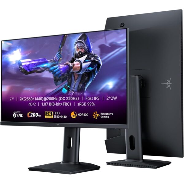 KTC H27T7P 27-Zoll-Gaming-Monitor in Schwarz mit schmalrandigem QHD-Display auf Standfuss