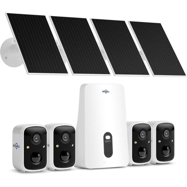 Hiseeu 2K Solar-Überwachungsset mit vier Akkukameras und NVR