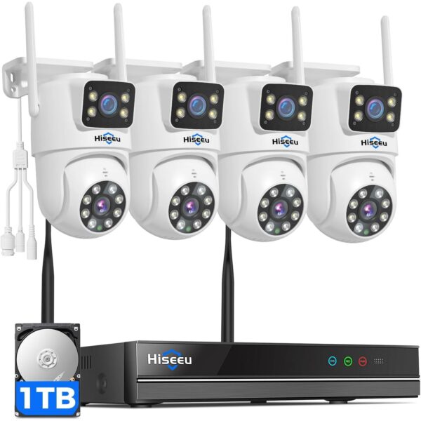 Hiseeu 3MP WLAN-Überwachungsset mit Dual-Objektiv-Kameras