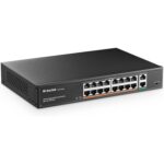 MokerLink 16-Port PoE-Switch mit 250 W Budget und zwei Gigabit-Uplinks im Metallgehäuse