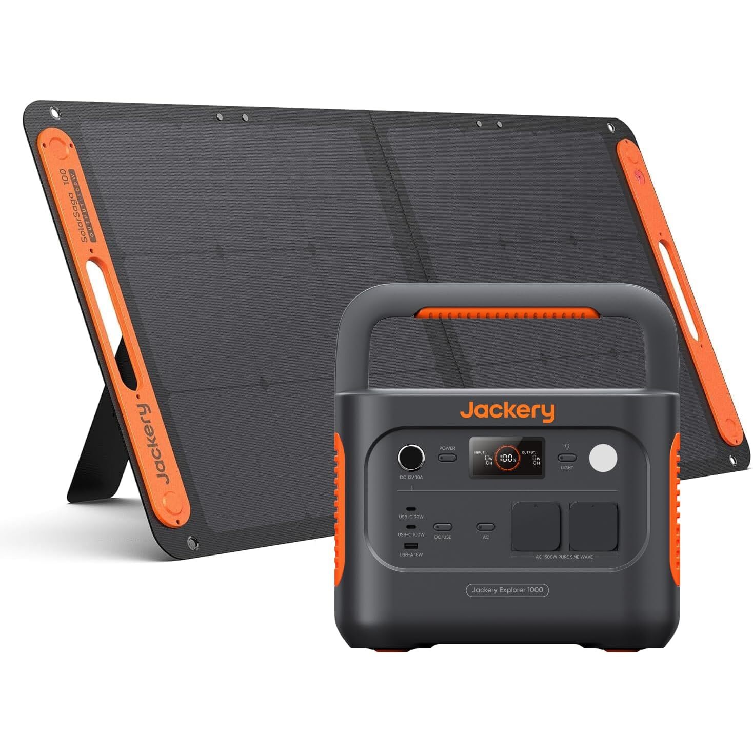Jackery Explorer 1000 v2 Powerstation 1070 Wh mit 100-W-Solarpanel – Ansicht 1 Jackery Explorer 1000 v2 Powerstation mit 100-W-Solarpanel