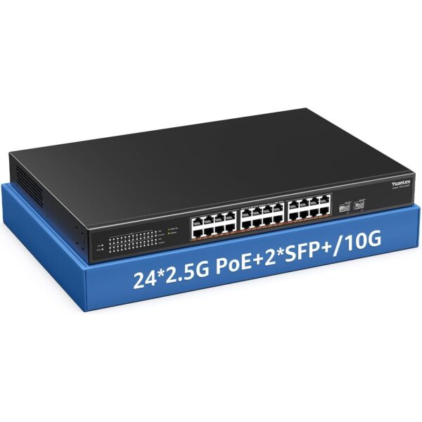 YuanLey 26-Port PoE-Switch mit 24 Ports zu 2,5 Gbit/s und zwei 10-Gigabit-SFP+-Steckplätzen