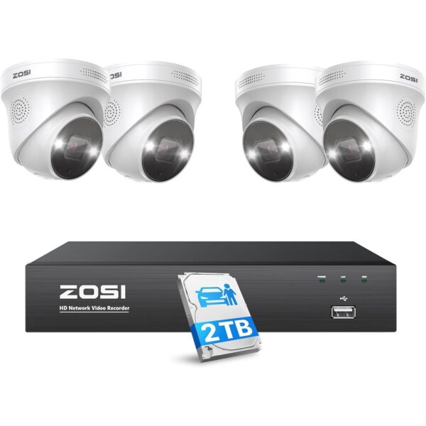 ZOSI C225 PoE-Überwachungsset mit vier 5-MP-Dome-Kameras und 8-Kanal-Rekorder mit 2 TB