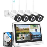 Hiseeu WLAN-Überwachungsset mit vier 5-MP-Kameras und Rekorder mit 12-Zoll-Bildschirm