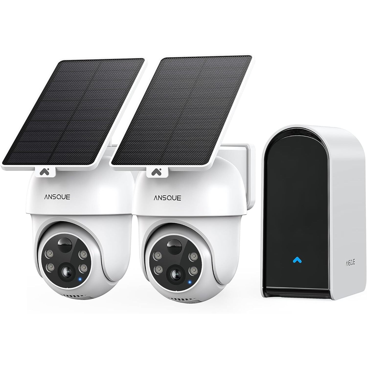 ANSQUE Solar-Akkukamera 2er-Set mit Basisstation | 2K, 360° PTZ mit Verfolgung, 32 GB lokal, ohne Abo – Ansicht 1 ANSQUE Solar-Akkukamera-Set mit zwei schwenkbaren 2K-Kameras und Basisstation