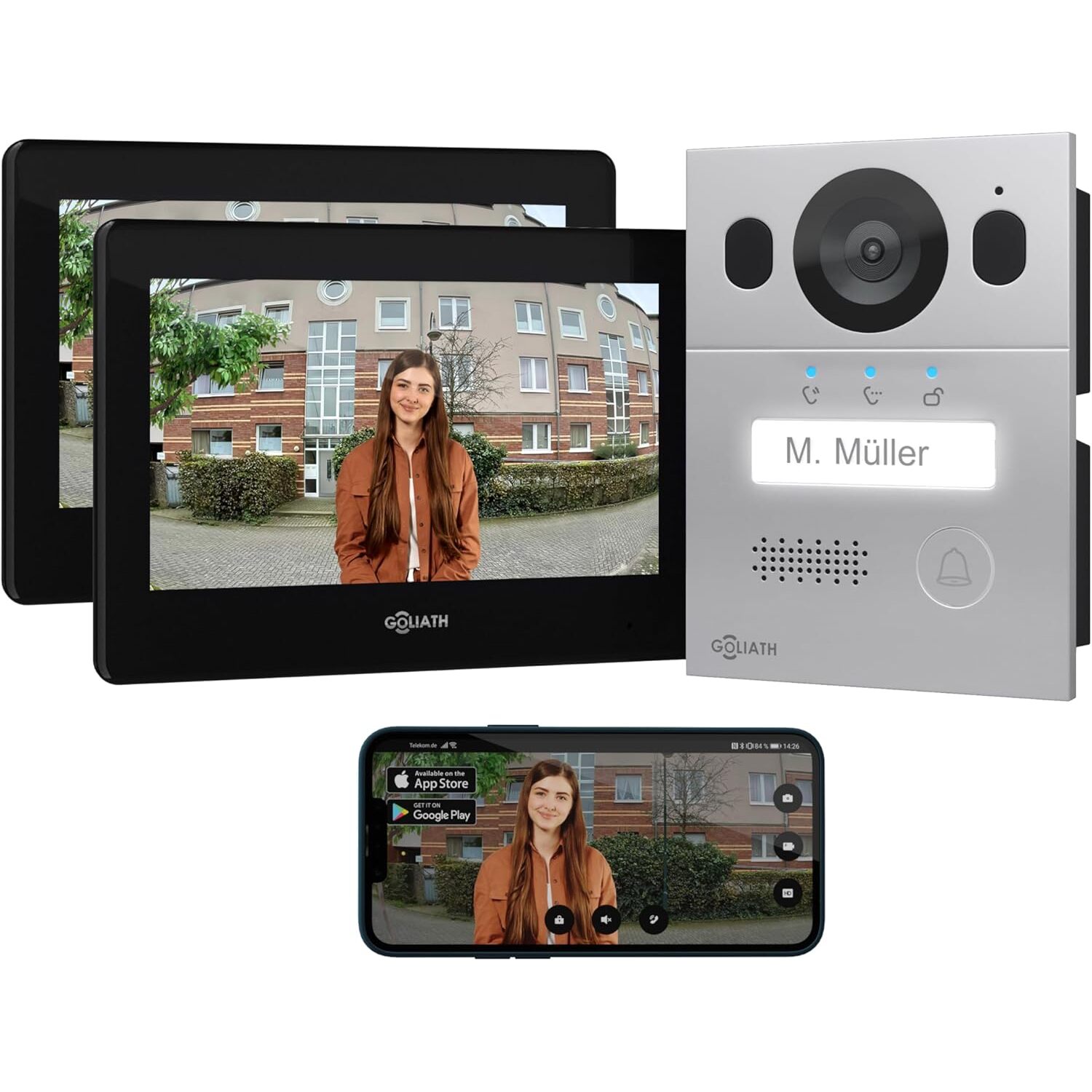 Goliath Basic Line Video-Türsprechanlage – 2-Draht-Bus, 2× 7" Touch-Monitor, Aufputz – Ansicht 1 Goliath Basic Line Video-Türsprechanlage mit zwei 7-Zoll-Touchmonitoren