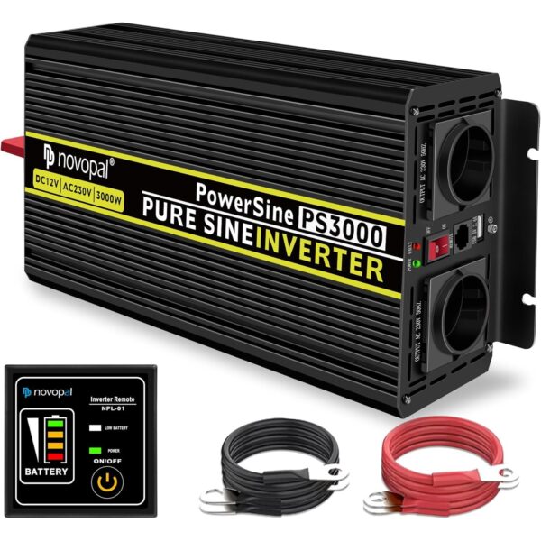 NOVOPAL Wechselrichter 3000 Watt von 12 Volt auf 230 Volt mit reiner Sinuswelle