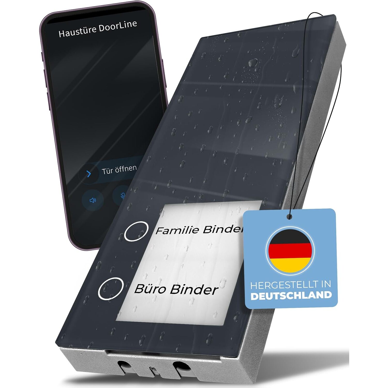 Telegärtner DoorLine Slim DECT Türstation | Echtglas, koppelt sich mit der FRITZ!Box – Ansicht 1 Telegärtner DoorLine Slim DECT Türstation mit Echtglasfront in Anthrazit