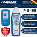 PeakTech P 3435: Sender und Empfänger des Leitungssuchgeräts mit LCD-Anzeige, dazu Prüfleitungen und Klemmen.