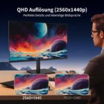 KTC H27D9: schwarzer 27-Zoll-Monitor mit schmalem Rahmen auf dem mitgelieferten Standfuss, Frontansicht.