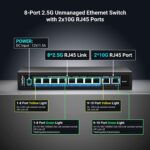 GiGaPlus S25-0802T Netzwerk-Switch im schwarzen Metallgehäuse mit acht 2.5G-Ports und zwei 10G-RJ45-Uplinks.