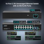 GiGaPlus S25-1602T Netzwerk-Switch im schwarzen Metallgehäuse mit sechzehn 2.5G-Ports und zwei 10G-RJ45-Uplinks.