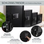 Schwarzer HMF Schlüsseltresor 2100-02 mit elektronischem Zahlenschloss und Hakenleisten für 100 Schlüssel.