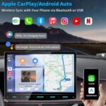 URVOLAX UR90A Autoradio mit 10,1-Zoll-Touchscreen, Rückfahrkamera, Antennen und Adapterkabeln.
