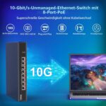 YuanLey YS100-0800TP 8-Port 10G PoE Switch im schwarzen Metallgehäuse mit acht RJ45-Ports