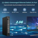 YuanLey YS25-2402-N Netzwerk-Switch mit 24 RJ45-Anschlüssen für 2,5 Gbit/s und zwei SFP+-Steckplätzen im schwarzen Metallgehäuse